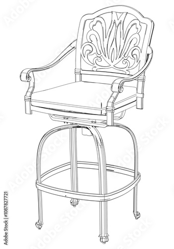 Hand-drawn bar chair and stool vector illustration. Editable line art design ideal for bar furniture, kitchen counters, and trendy seating options in modern interiors