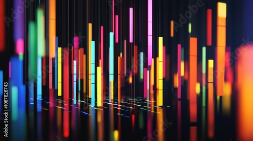 Abstract Colorful Neon Bars with Gradient Lights and Reflections in a Dynamic Futuristic Design