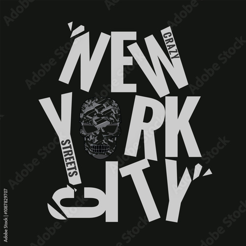 Vector illustration of skull and new york  theme.t shirt graphics