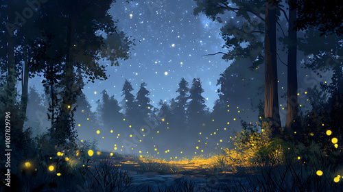 A Breathtaking View of Twinkling Stars Over a Tranquil Forest Setting photo