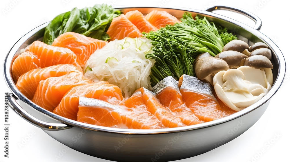 Food, Japanese Dish Shabu Shabu, on White Background, Photo Realistic, Wallpaper, Cover and Screen for Smartphone, PC, Laptop, 9:16 and 16:9 Format
