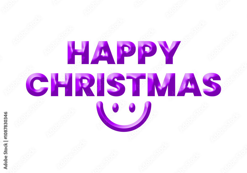happy Christmas text 3d typography letters with smile icon for holiday celebration. illustration isolated on white happy Christmas text 3d typography letters with smile icon for holiday celebration. illustration isolated on white