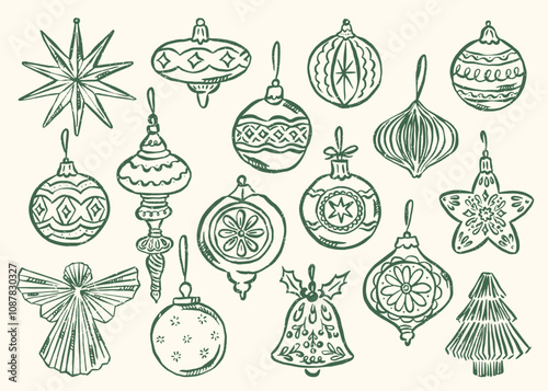 Minimal Christmas vector illustration collection. Art for greeting cards, wedding invitations, poster design, postcards, branding, logo design, background. Matisse style doodles.