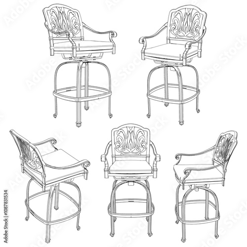 Bar chair and stool editable vector illustration  Fancy line art design, hand-drawn elements for modern bar furniture, stylish seating, and interior decor. Perfect for kitchen, lounge, or pub settings