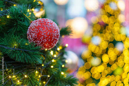 Close up of ball on christmas tree