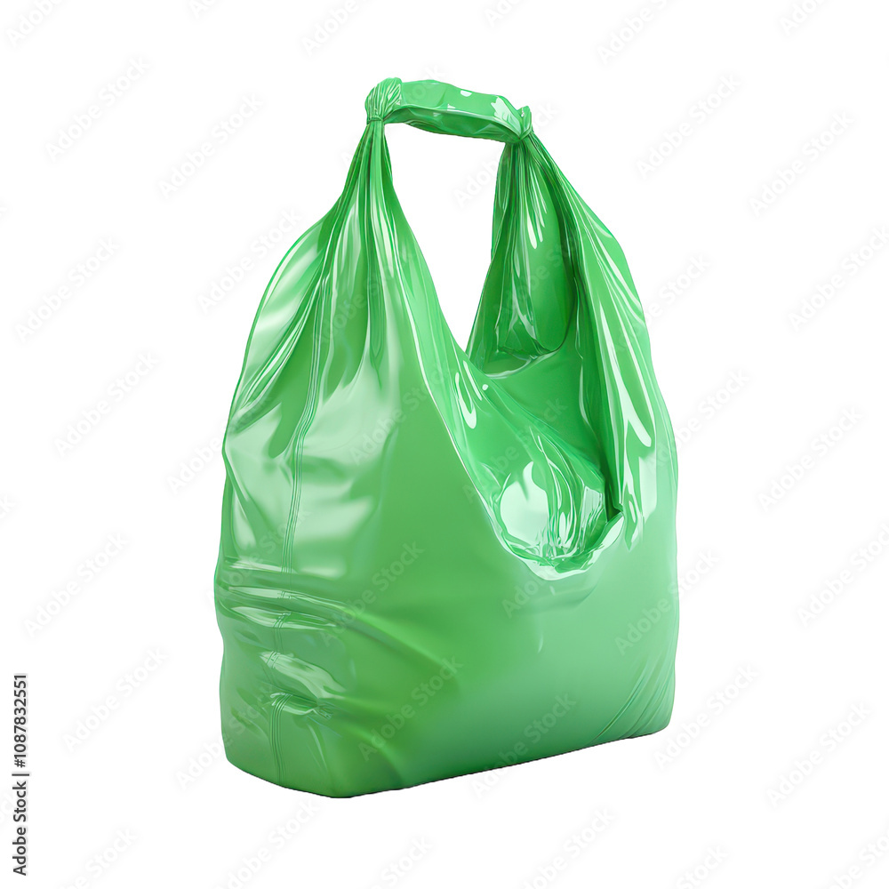 Green Plastic Shopping Bag 3D Render, Shiny, Glossy, Empty Green Plastic Shopping Bag 3D Render, Shiny, Glossy, Empty