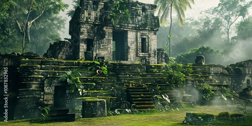 Forgotten Mayan ruins surrounded by misty rainforest, 4K Video