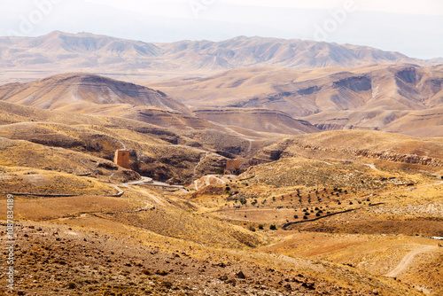 The Judean desert. The road leading to the Holy Lavra of Saint Sava, known in Syriac as Mar Saba photo