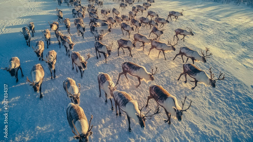 Reindeer migration,aerial