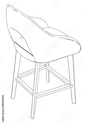 Hand-drawn bar chair and stool vector illustration. Editable line art design ideal for bar furniture, kitchen counters, and trendy seating options in modern interiors
