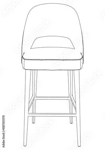 Hand-drawn bar chair and stool vector illustration. Editable line art design ideal for bar furniture, kitchen counters, and trendy seating options in modern interiors