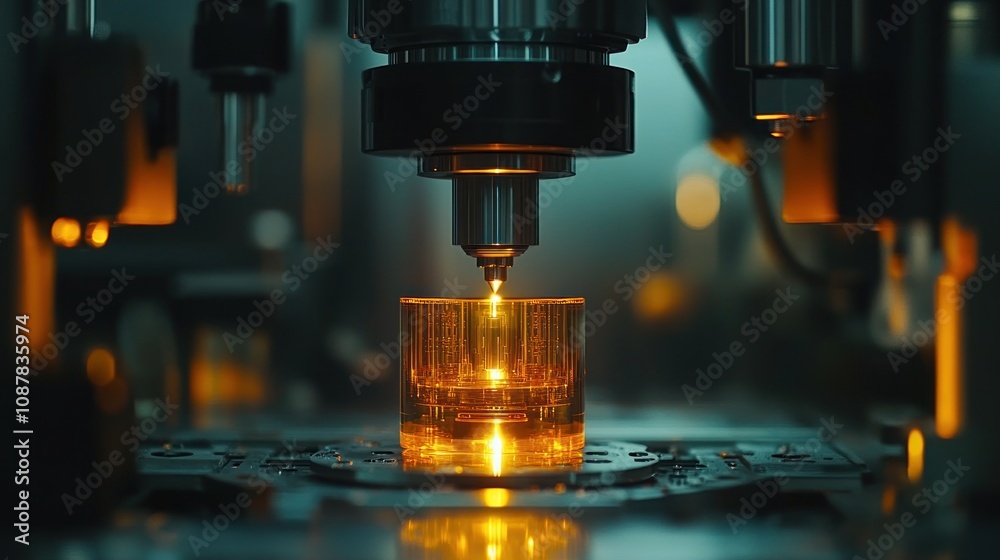 Close-up of a precision machine in operation. Close-up of a precision machine in operation.