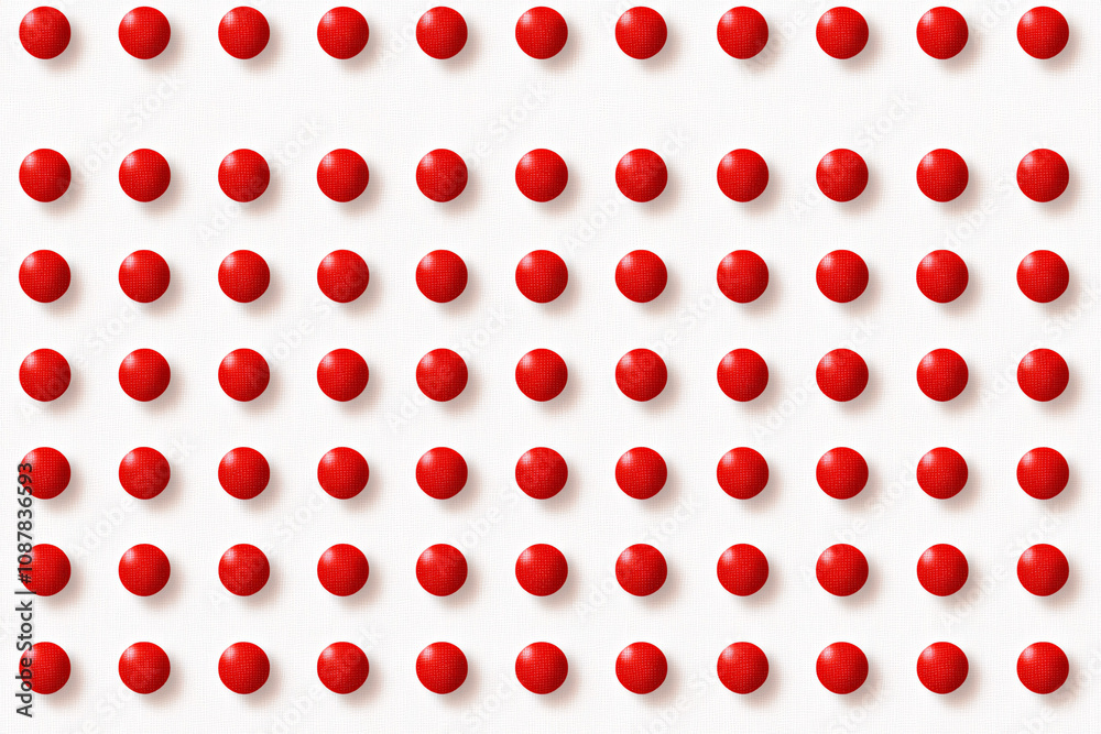 A vibrant red polka dot pattern on a white background perfect for textile, packaging, festive postcards, and creative banners, ideal for Christmas-themed designs. A vibrant red polka dot pattern on a white background perfect for textile, packaging, festive postcards, and creative banners, ideal for Christmas-themed designs.