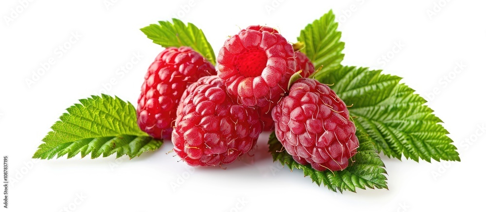 Fresh Raspberry With Green Leaves Isolated On Clean Background Fresh Raspberry With Green Leaves Isolated On Clean Background
