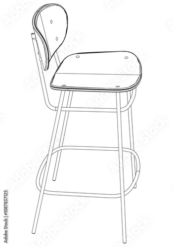 Hand-drawn bar chair and stool vector illustration. Editable line art design ideal for bar furniture, kitchen counters, and trendy seating options in modern interiors