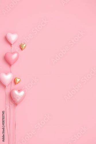 Pastel pink background with heart balloons for valentine's day celebration