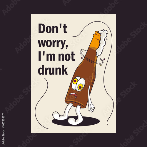 Funny cartoon illustration of a wobbling beer bottle