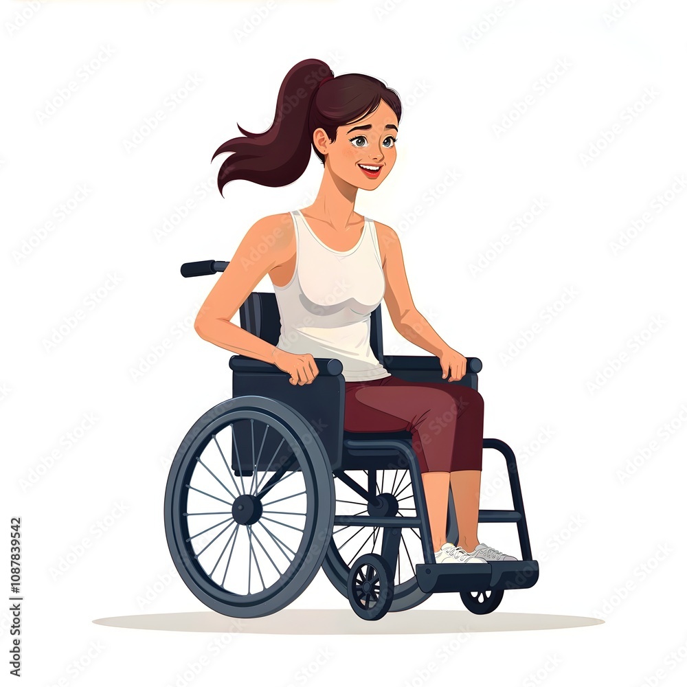 Illustration of woman wheelchair smiling. Parasports.