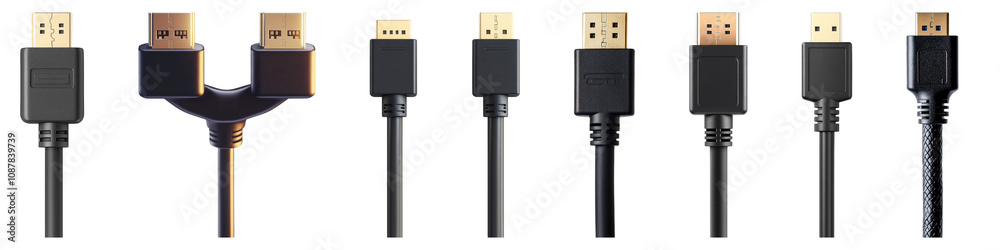 HDMI cable isolated on transparent background, Set of HDMI cable isolated on transparent background, Set of