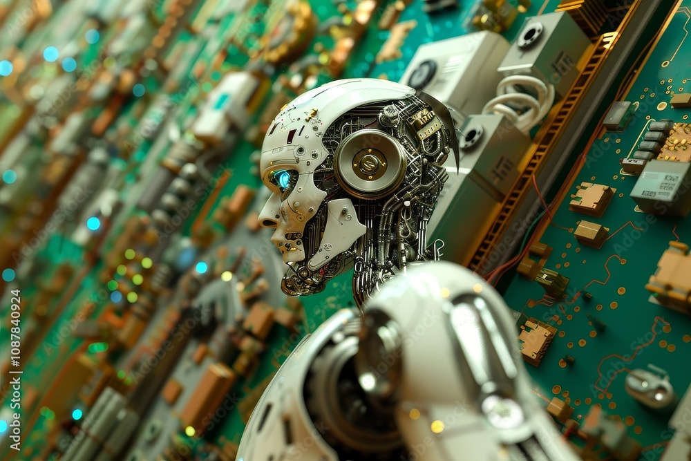 Fototapeta premium Futuristic Robot in Cyberspace