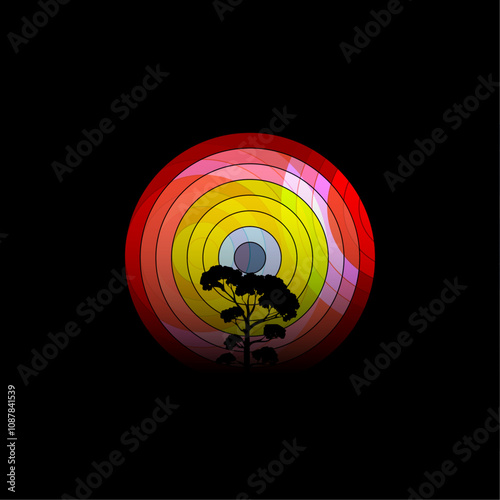Retro sunset retro vintage tshirt design with tree
