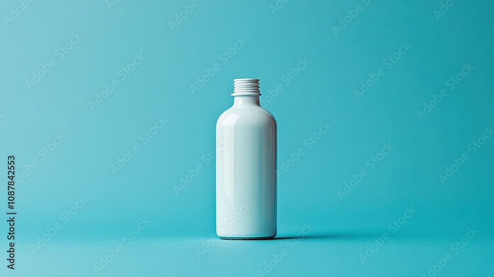 Minimalist White Glass Bottle on a Pastel Blue Background Perfect for Modern Home Decor and Branding Applications Minimalist White Glass Bottle on a Pastel Blue Background Perfect for Modern Home Decor and Branding Applications