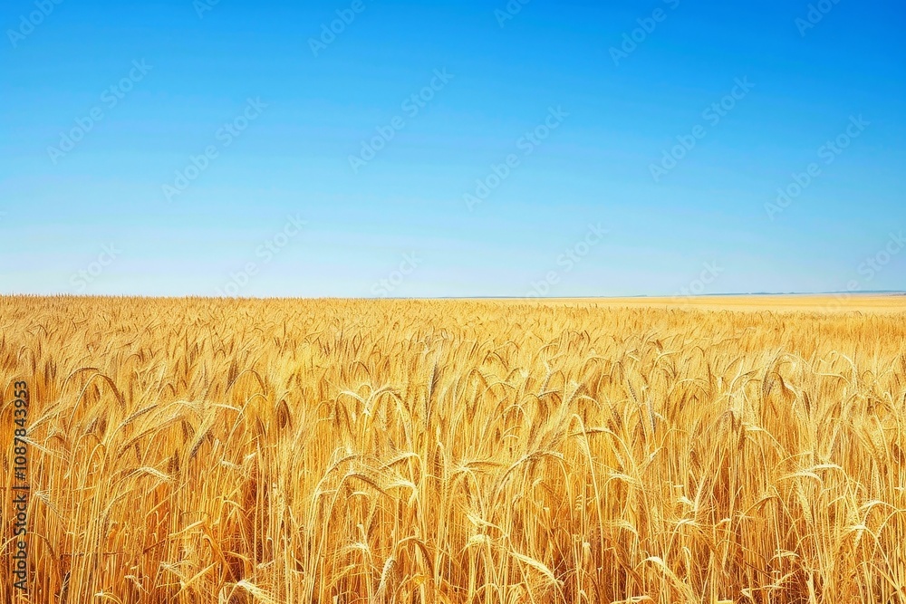 Naklejka premium Expansive Wheat Fields Beneath Azure Skies