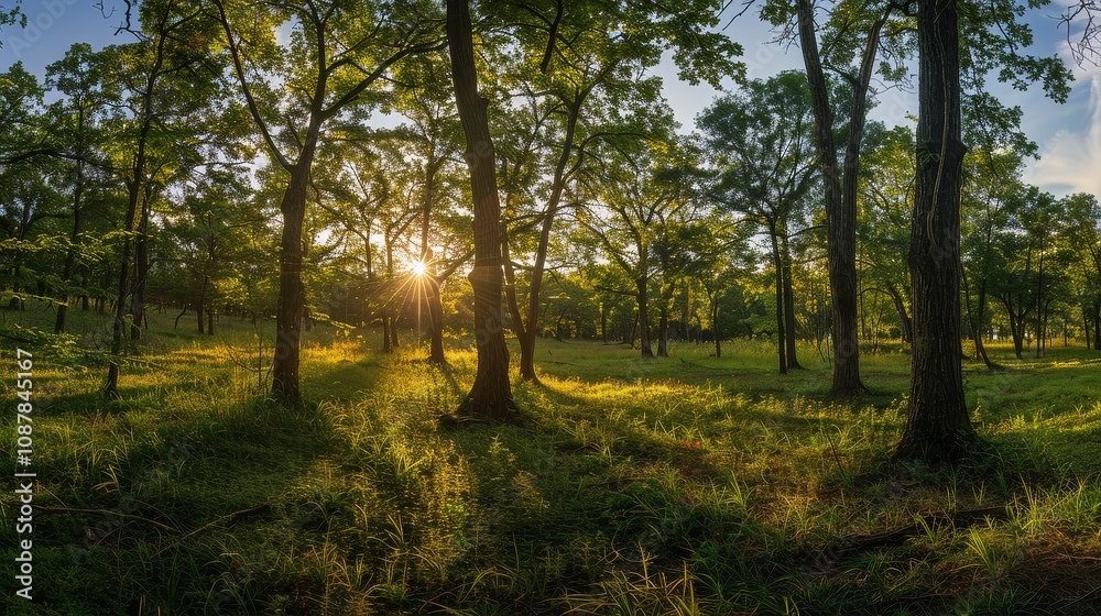 Fototapeta premium Forest Glade in Golden Sunlight