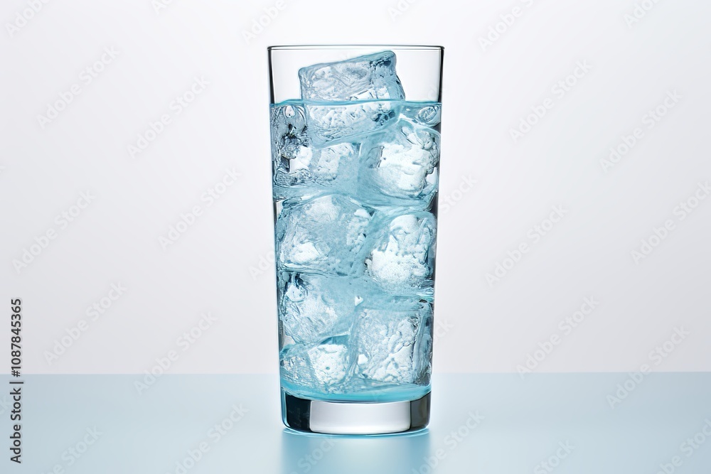 Refreshing minimalism glass of cold water on white background, emphasizing freshness Refreshing minimalism glass of cold water on white background, emphasizing freshness