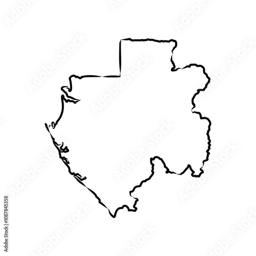 Outline Sketch Map of Gabon With States and Cities, can be used for business designs