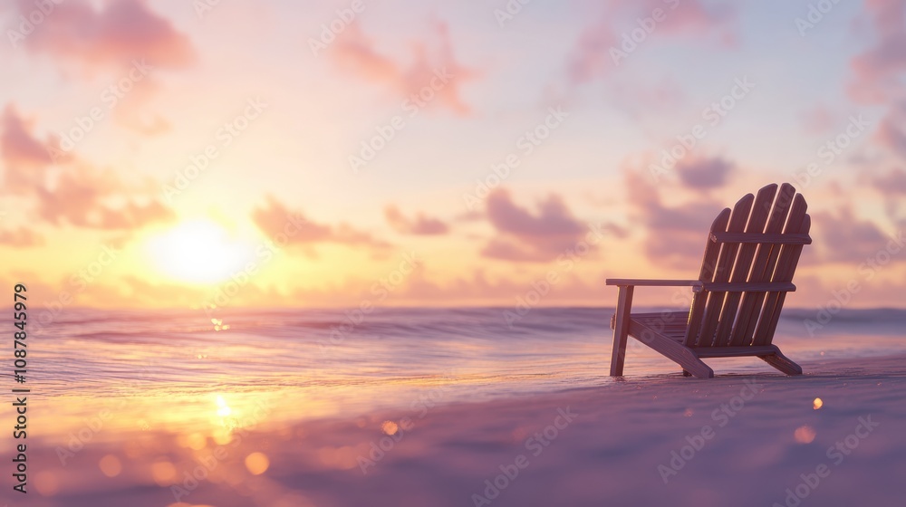Beach chair at sunset with soft pastels and bokeh effect Beach chair at sunset with soft pastels and bokeh effect