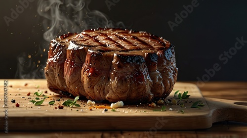 Grilled rib-eye steak with garlic butter photo