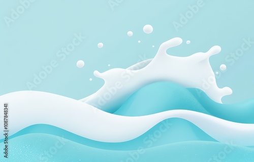 Milk or milky liquid wave background, banner design template for poster, web advertising, and packaging of children's milk products on a blue background. fresh white cream liquid splash on blue color