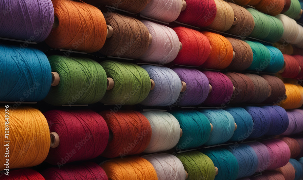 Spools of yarn creating a cozy atmosphere of creativity and comfort. Spools of yarn creating a cozy atmosphere of creativity and comfort.