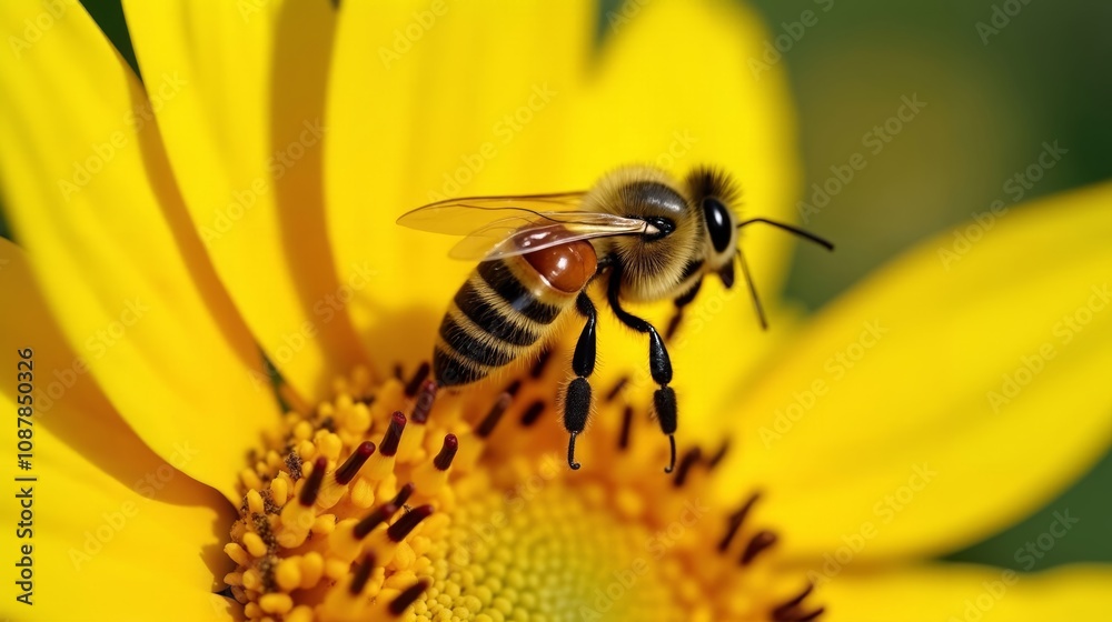 Macro Shot of a Pollen-Dusted Honeybee on a Bright Yellow Sunflower Macro Shot of a Pollen-Dusted Honeybee on a Bright Yellow Sunflower