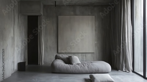 Fototapeta Naklejka Na Ścianę i Meble -  Minimalist Grey Room Featuring Comfortable Lounge Chair