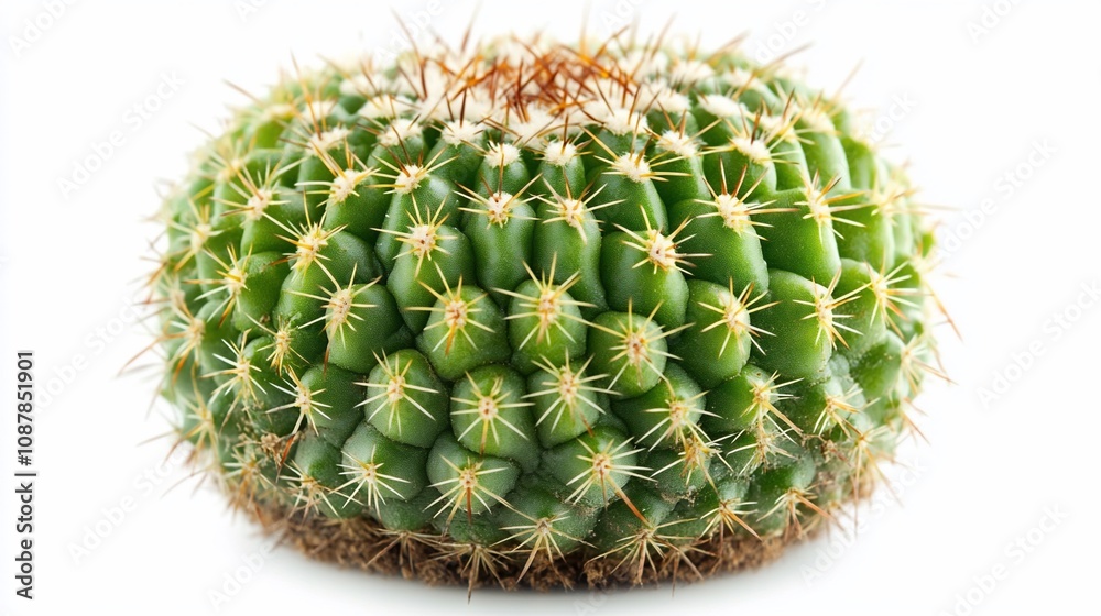 A round green cactus with spines, showcasing its unique texture and shape. A round green cactus with spines, showcasing its unique texture and shape.