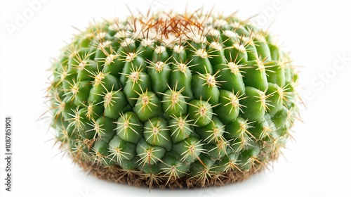 A round green cactus with spines, showcasing its unique texture and shape.