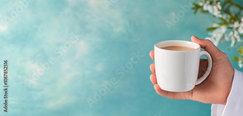 Enjoying a warm cup of coffee while relaxing in a cozy setting with a light b...