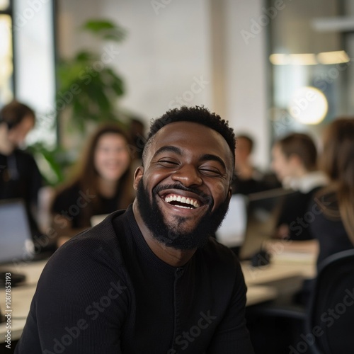 Happy professionals working together in a modern office environment during th...