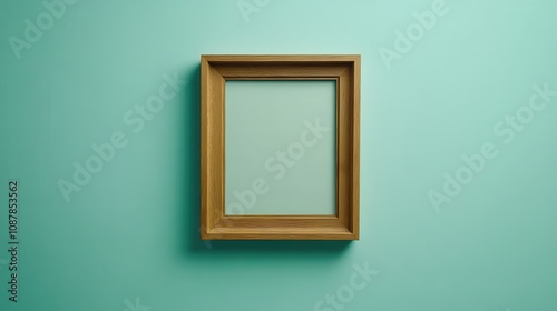 Elegant Minimalist Wooden Photo Frame on a Soft Mint Background Perfect for Showcasing Cherished Moments and Memories in a Stylish Way