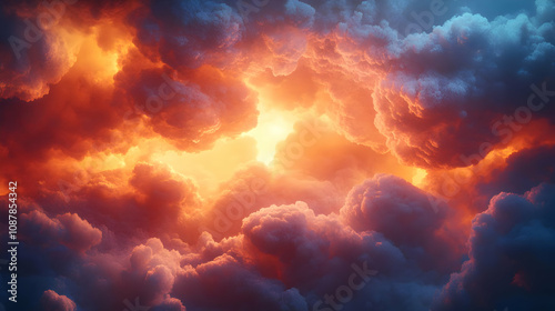 Fiery Sunset Cloudscape Digital Illustration