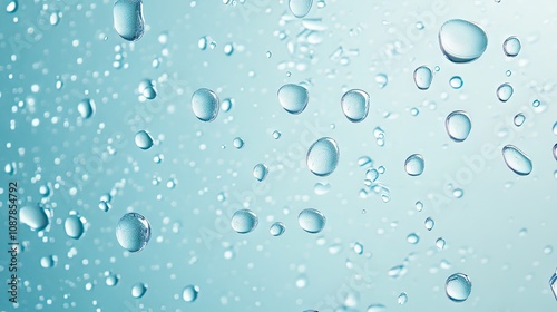 Close-up of shimmering water droplets on a smooth surface, creating a serene aqua aesthetic.