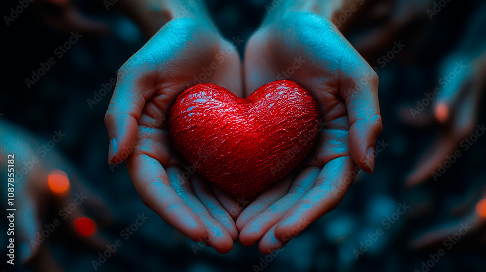 Hands unite to create a heart symbol, expressing love and connection amidst a vibrant backdrop, capturing a moment of warmth and togetherness during a serene evening Hands unite to create a heart symbol, expressing love and connection amidst a vibrant backdrop, capturing a moment of warmth and togetherness during a serene evening