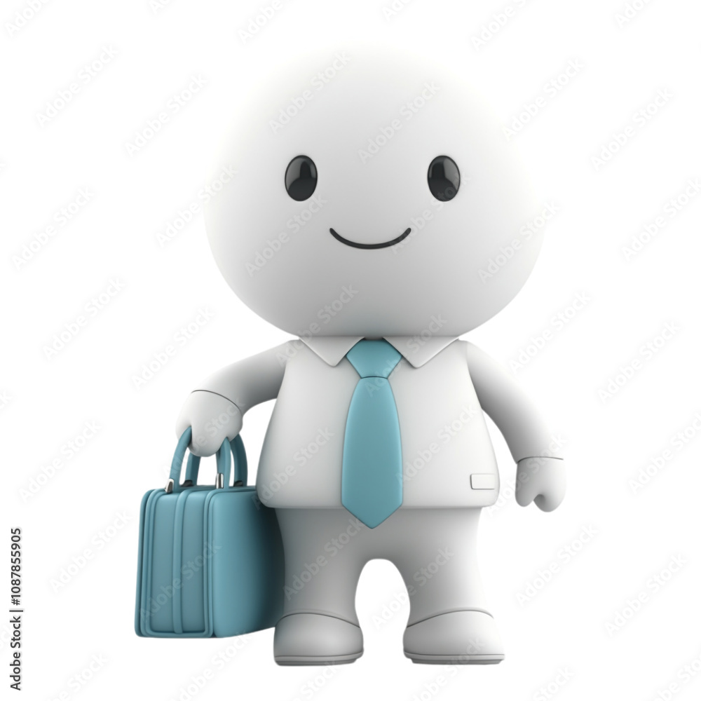 Fototapeta premium White character dressed in office attire and carrying a bag against transparent background for business, professional, or work-related themes