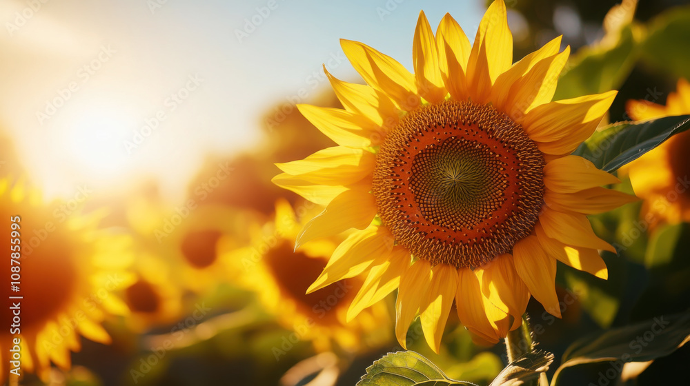 Close up of sunflowers in full bloom under the sun Close up of sunflowers in full bloom under the sun