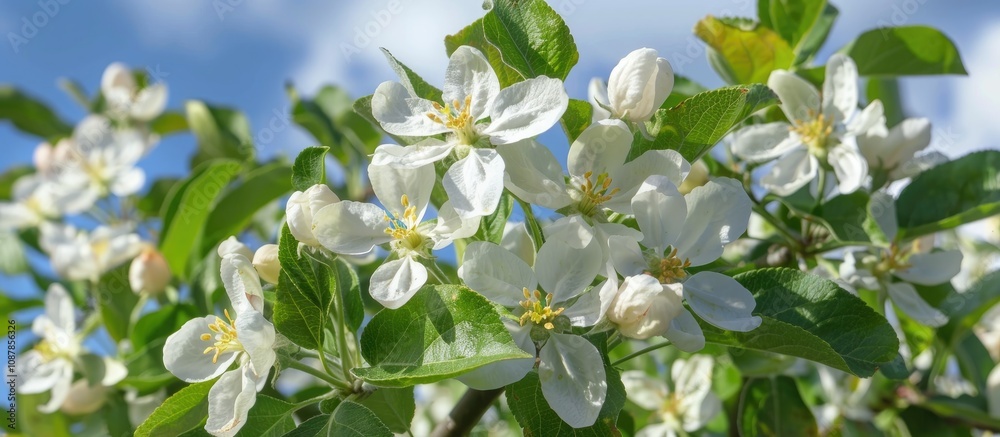 White Blossoms On Apple Tree With Blue Sky Background White Blossoms On Apple Tree With Blue Sky Background