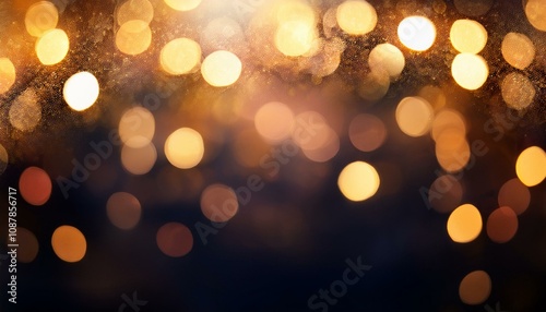 Festive bokeh: dark blurred Christmas lights background with happy holiday party glow and warm flare