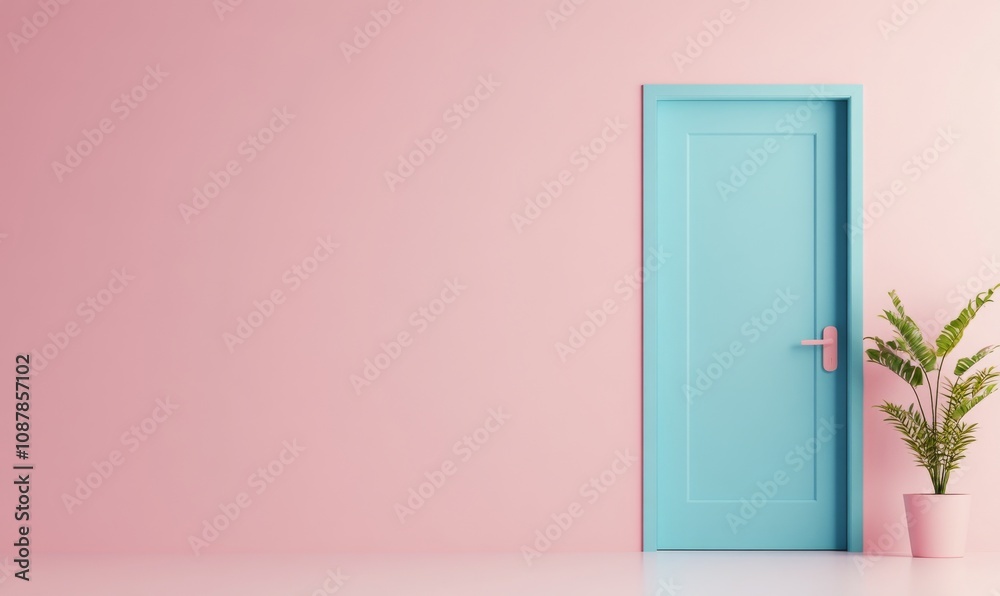 A stylish mint green door against a soft pink wall in a modern interior design setting A stylish mint green door against a soft pink wall in a modern interior design setting