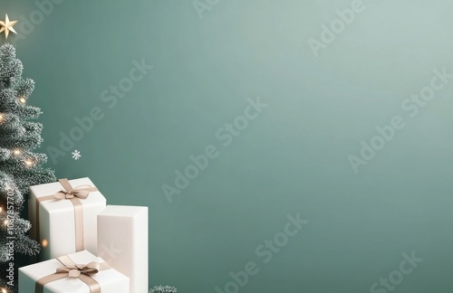 Festive Christmas tree adorned with lights and elegant gifts against a soft g...
